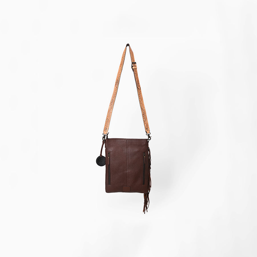 American Darling Chaps Bag Handcrafted from Hand Tooled Floral Leather with Buck stitched Detail, Conchos, and YKK Zipper