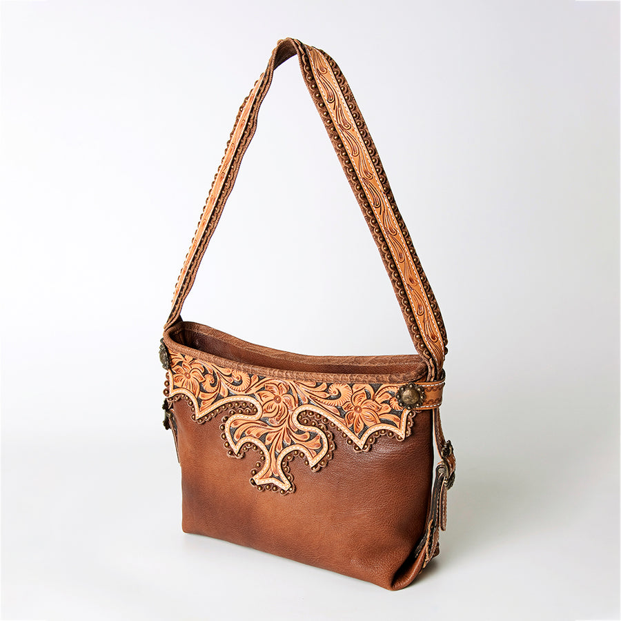 American Darling Hobo Bag Western Hand Tooled Floral Genuine Leather Purse with Rivetted Detail and YKK Zipper for Women