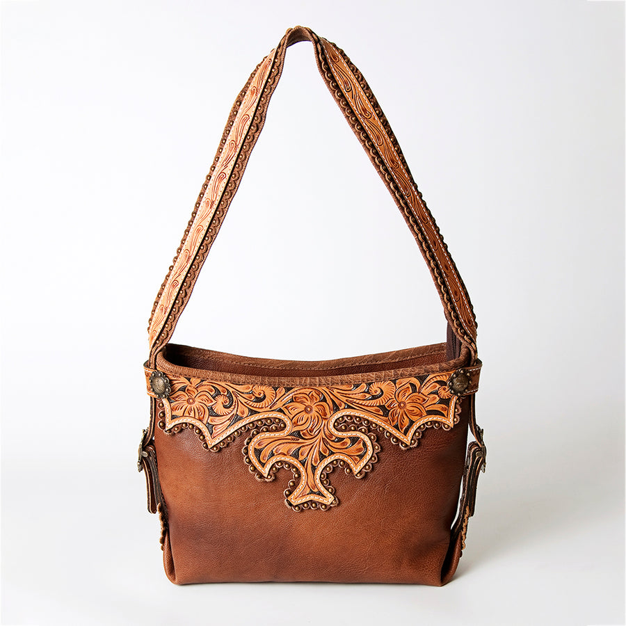 American Darling Hobo Bag Western Hand Tooled Floral Genuine Leather Purse with Rivetted Detail and YKK Zipper for Women