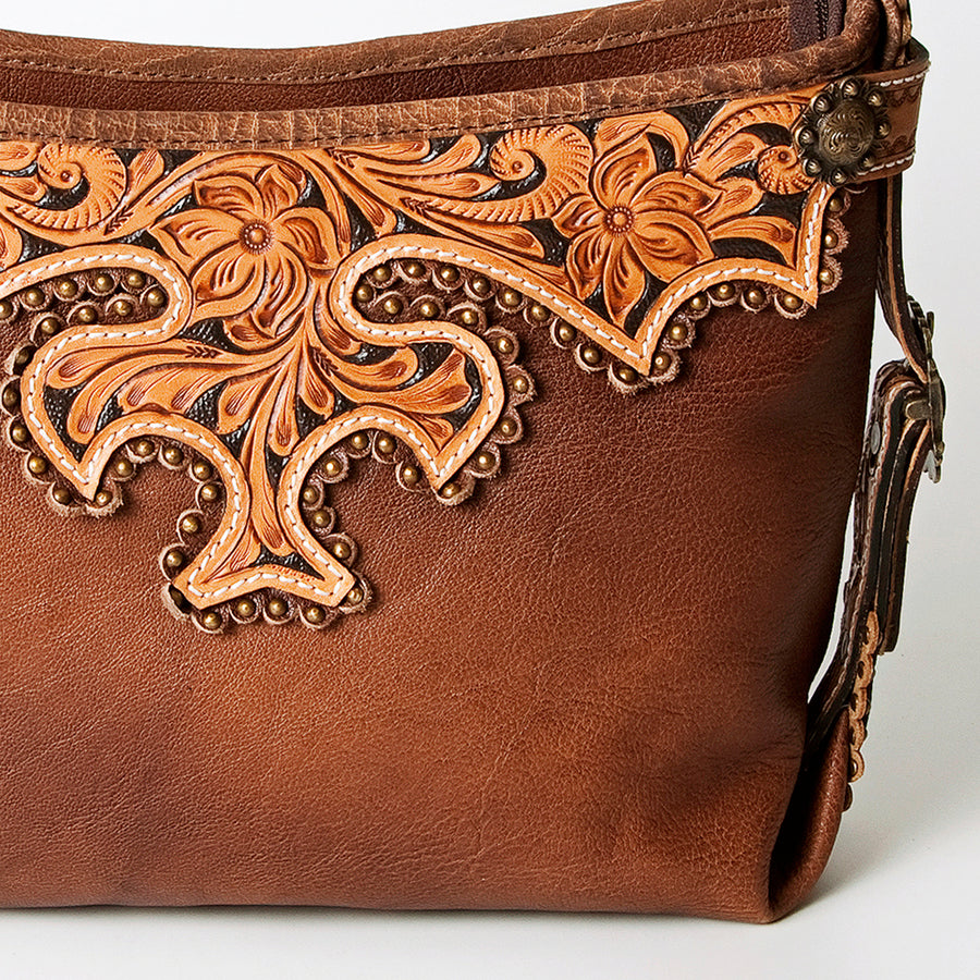 American Darling Hobo Bag Western Hand Tooled Floral Genuine Leather Purse with Rivetted Detail and YKK Zipper for Women