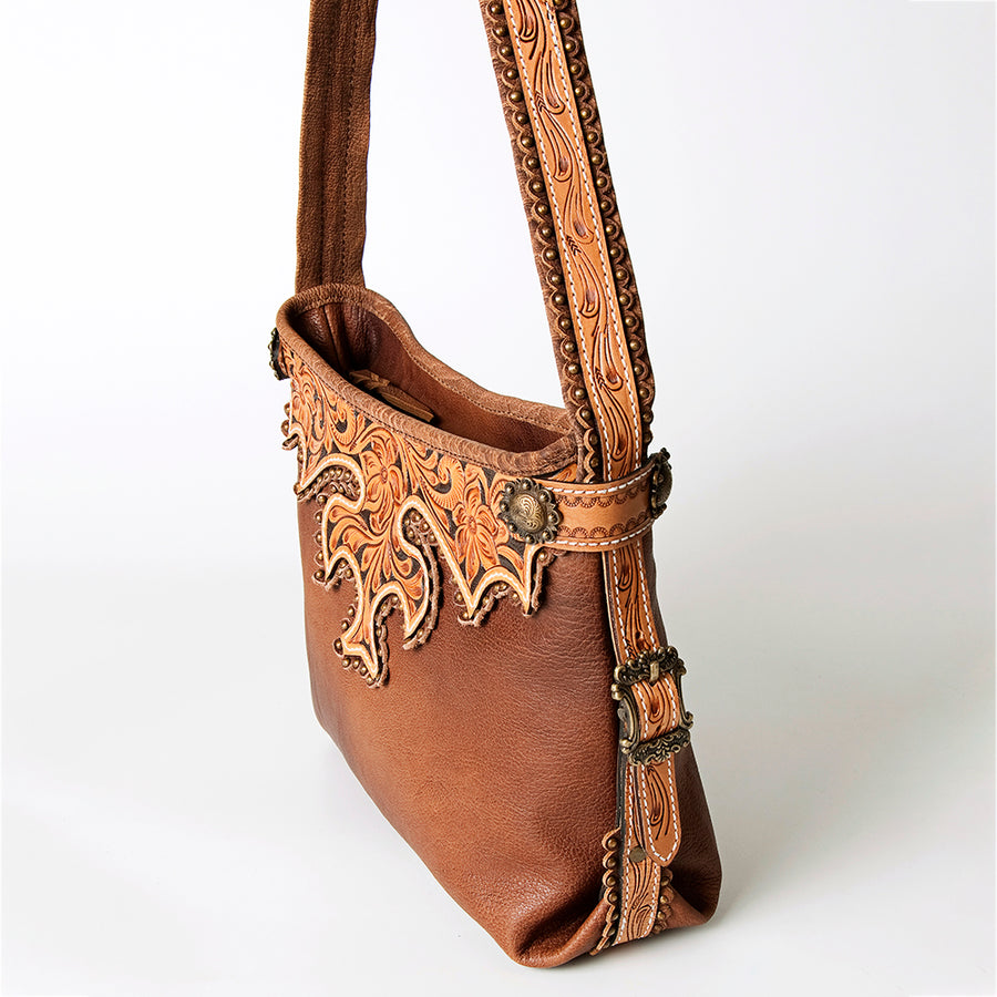 American Darling Hobo Bag Western Hand Tooled Floral Genuine Leather Purse with Rivetted Detail and YKK Zipper for Women