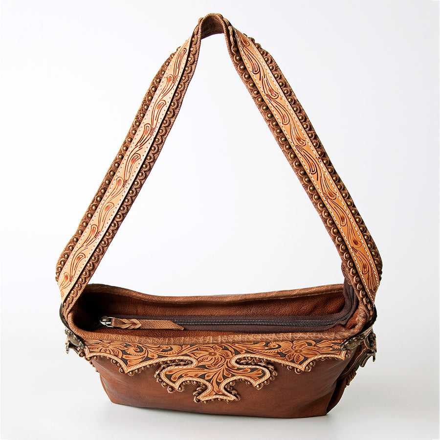 American Darling Hobo Bag Western Hand Tooled Floral Genuine Leather Purse with Rivetted Detail and YKK Zipper for Women