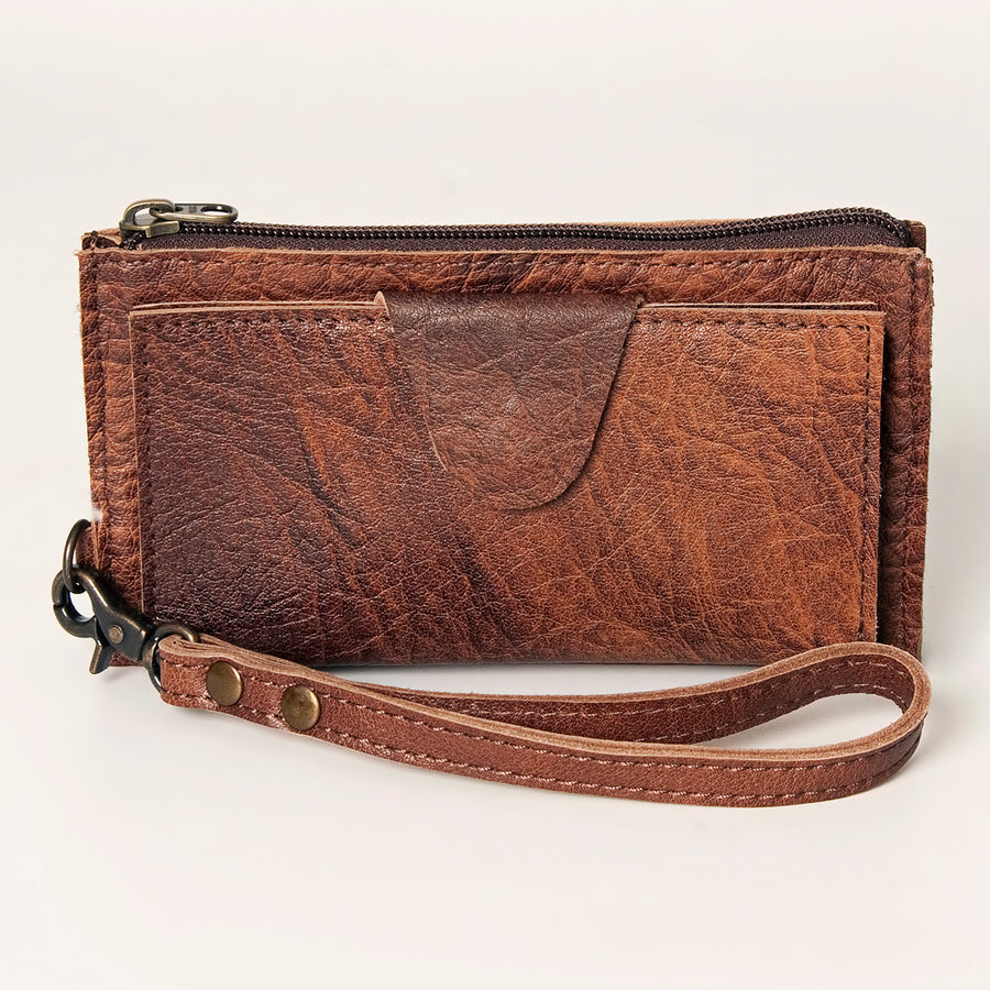 American Darling Wristlet bag, Genuine Full Grain Vegetable Tanned Leather, Slim Western Travel Clutch