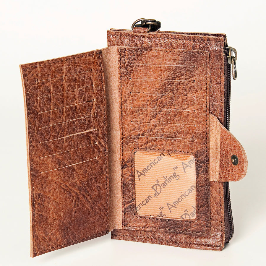 American Darling Wristlet bag, Genuine Full Grain Vegetable Tanned Leather, Slim Western Travel Clutch