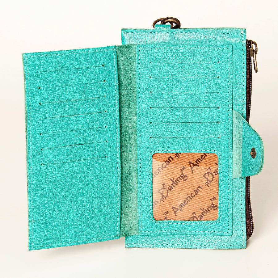 American Darling Wristlet bag, Genuine Full Grain Vegetable Tanned Leather, Slim Western Travel Clutch