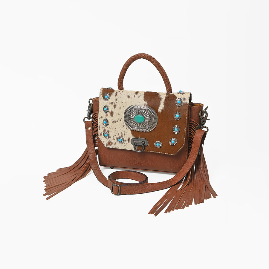 American Darling Cowhide Western Leather Messenger Bag with Fringes - Uhorse