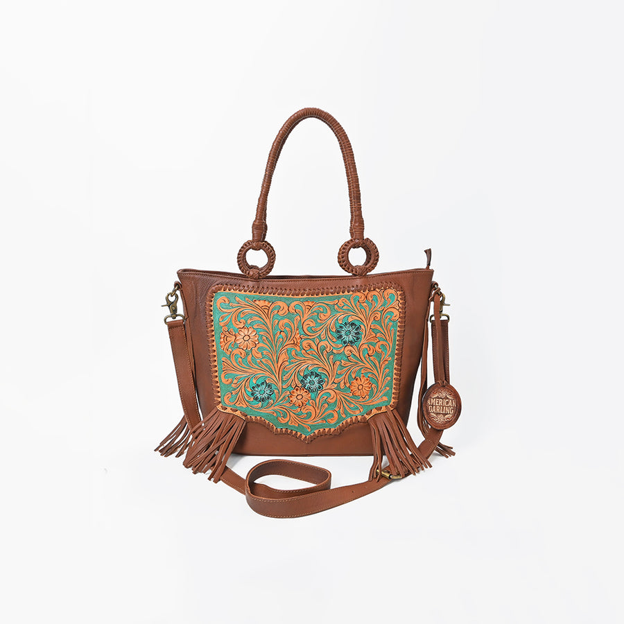American Darling Hand-Tooled Leather Crossbody Bag for Women, Cowhide Hair-on Shoulder Purse