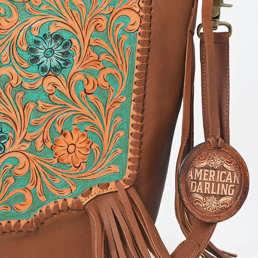 American Darling Hand-Tooled Leather Crossbody Bag for Women, Cowhide Hair-on Shoulder Purse
