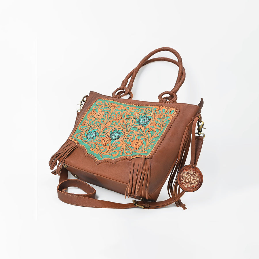 American Darling Hand-Tooled Leather Crossbody Bag for Women, Cowhide Hair-on Shoulder Purse