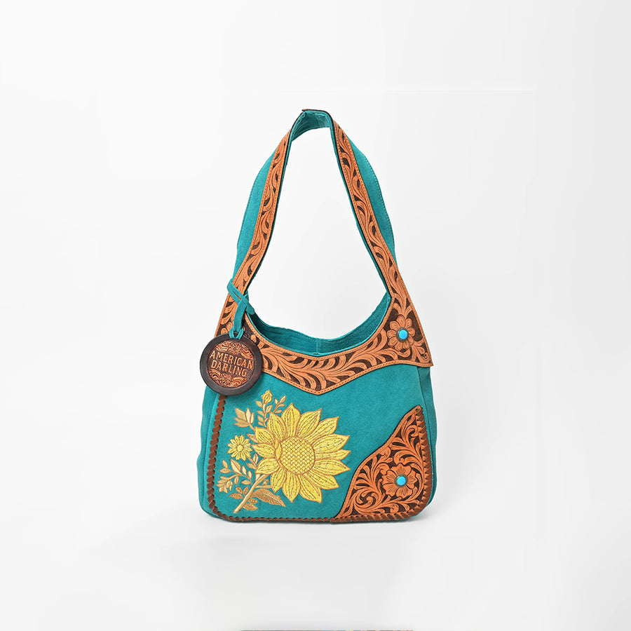 American Darling Luxury Hand-Tooled Leather Hobo Purse for Women, Cowhide Hair-on Shoulder Bag