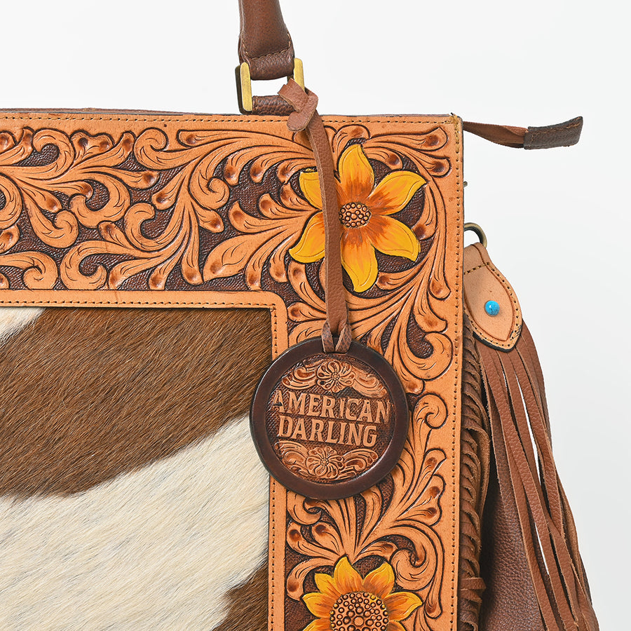 American Darling Luxury Hand-Tooled Leather Crossbody Bag for Women, Cowhide Hair-on Shoulder Purse