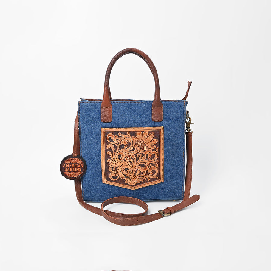 American Darling Luxury Genuine Cowhide Tote Bag for Women, Hand-Tooled Leather Shoulder Bag