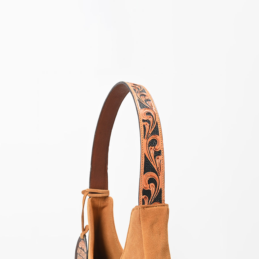 American Darling Women's Genuine Suede Leather Sunflower Embroidered Shoulder Hobo Handbag Tan Boutique Fashion Purse