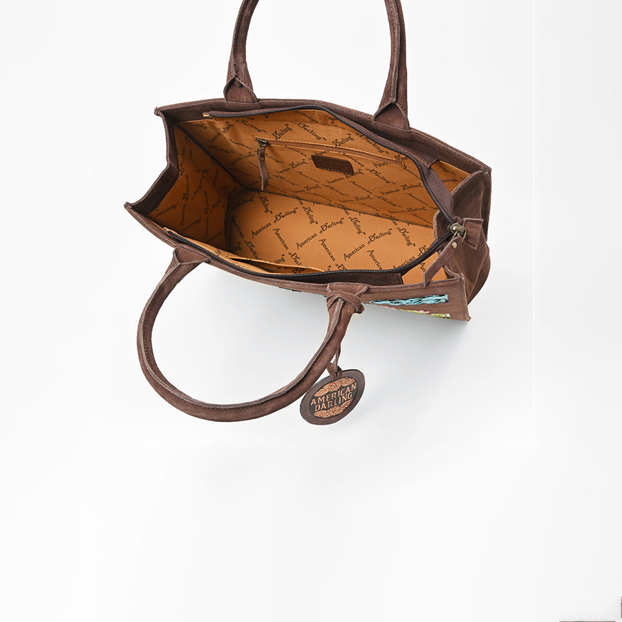 American Darling Western Horse Cactus Leather Tote Bag