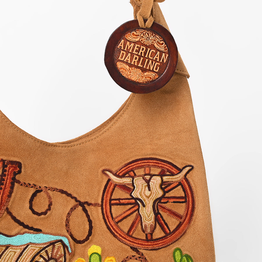 American Darling Genuine Suede Leather Embroidered Hobo Shoulder Bag Purse