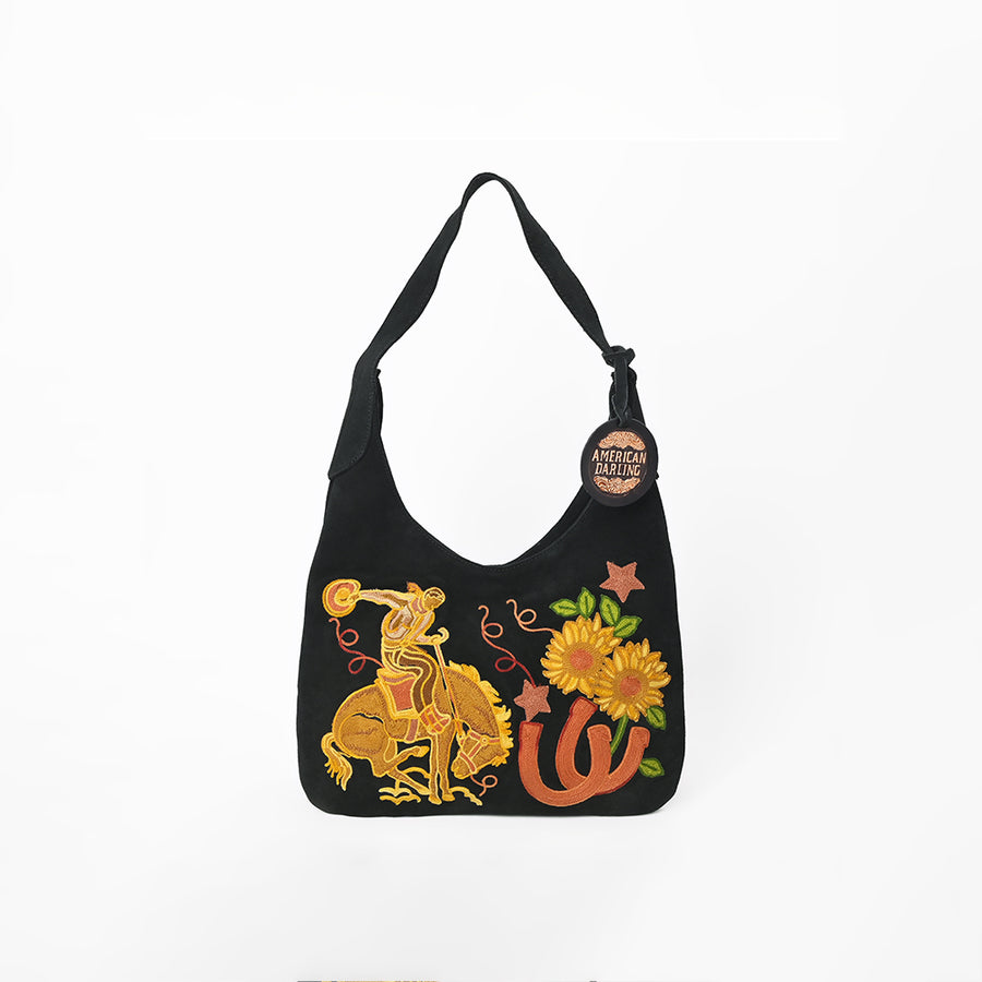 American Darling Genuine Suede Leather Embroidered Hobo Shoulder Bag Purse