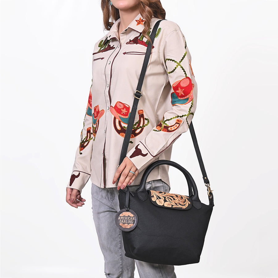 American Darling Western Leather Hand Tooled Tote Bag