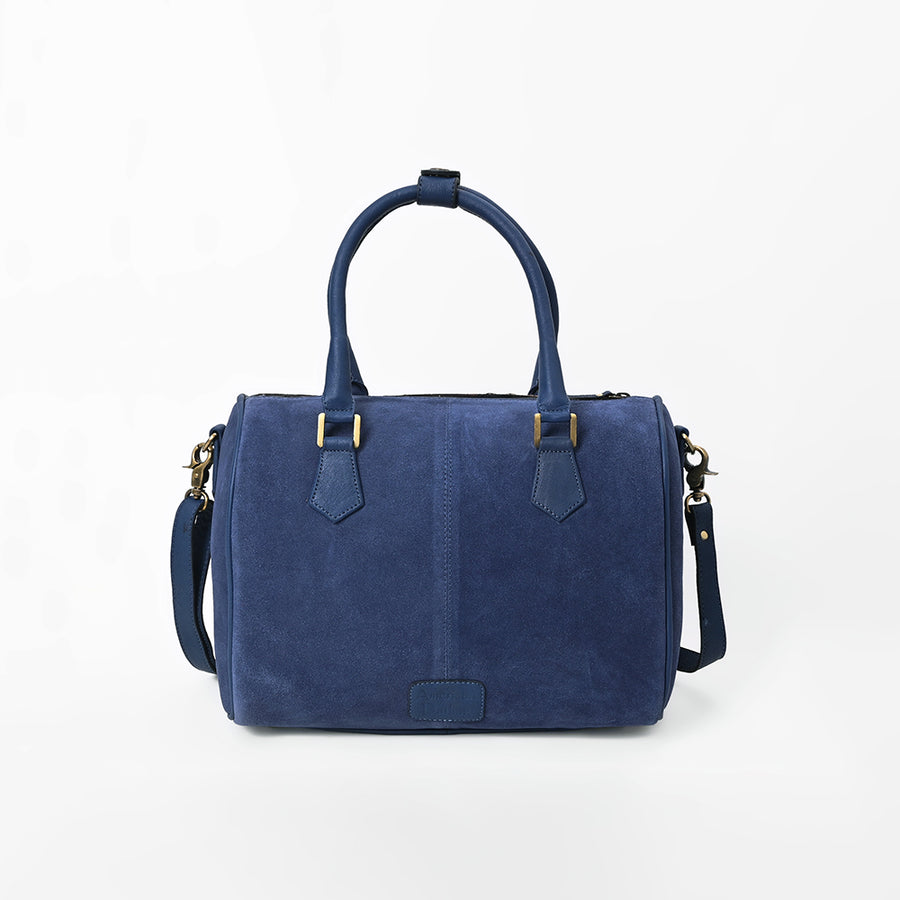American Darling Navy Blue Suede Tote Bag w/ Floral Tooled Leather