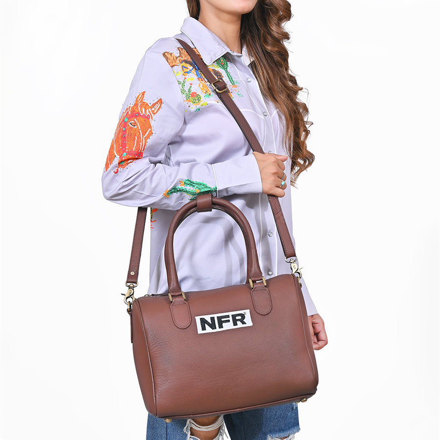 Official PRCA & NFR Licensed Collection-Brown Genuine Leather Speedy Bag