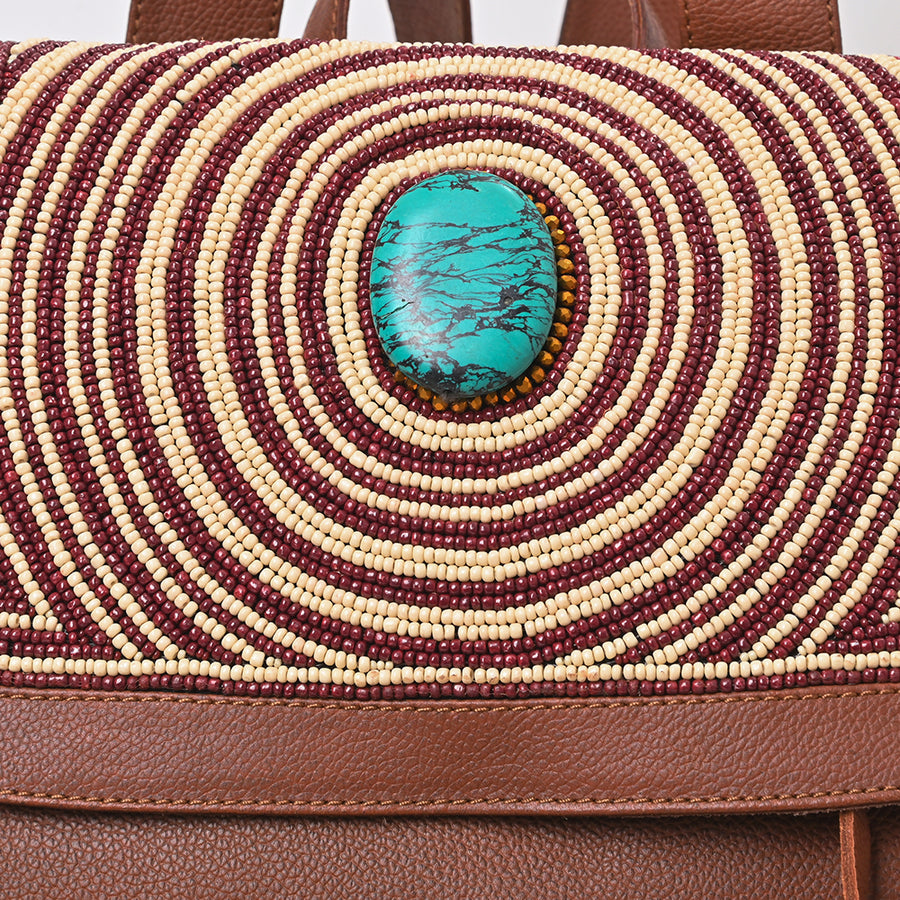 American Darling Western Leather Backpack with Turquoise Stone & Hand‑Tooled Floral Detailing