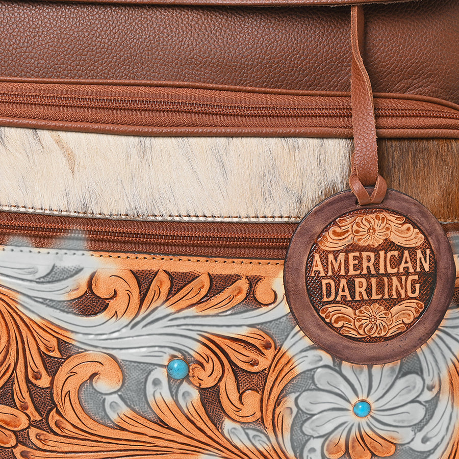 American Darling Western Leather Backpack with Turquoise Stone & Hand‑Tooled Floral Detailing