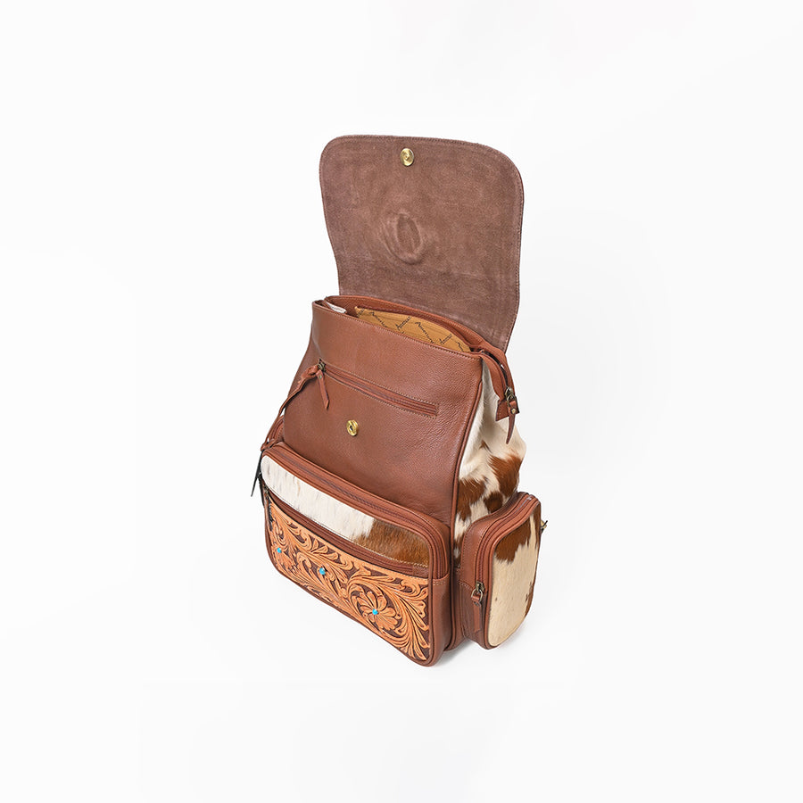 American Darling Western Leather Backpack with Turquoise Stone & Hand‑Tooled Floral Detailing