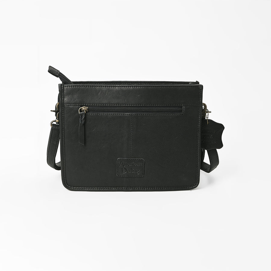 American Darling Genuine Leather Fringe Crossbody Bag w/ Geometric Black