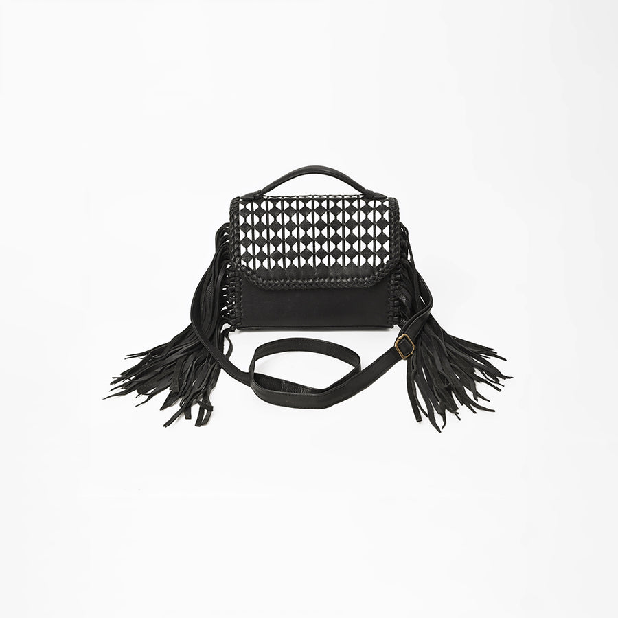 American Darling Leather Fringe Crossbody Bag with Geometric Cutout Flap