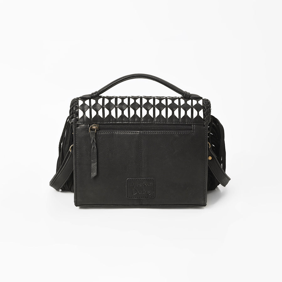 American Darling Leather Fringe Crossbody Bag with Geometric Cutout Flap