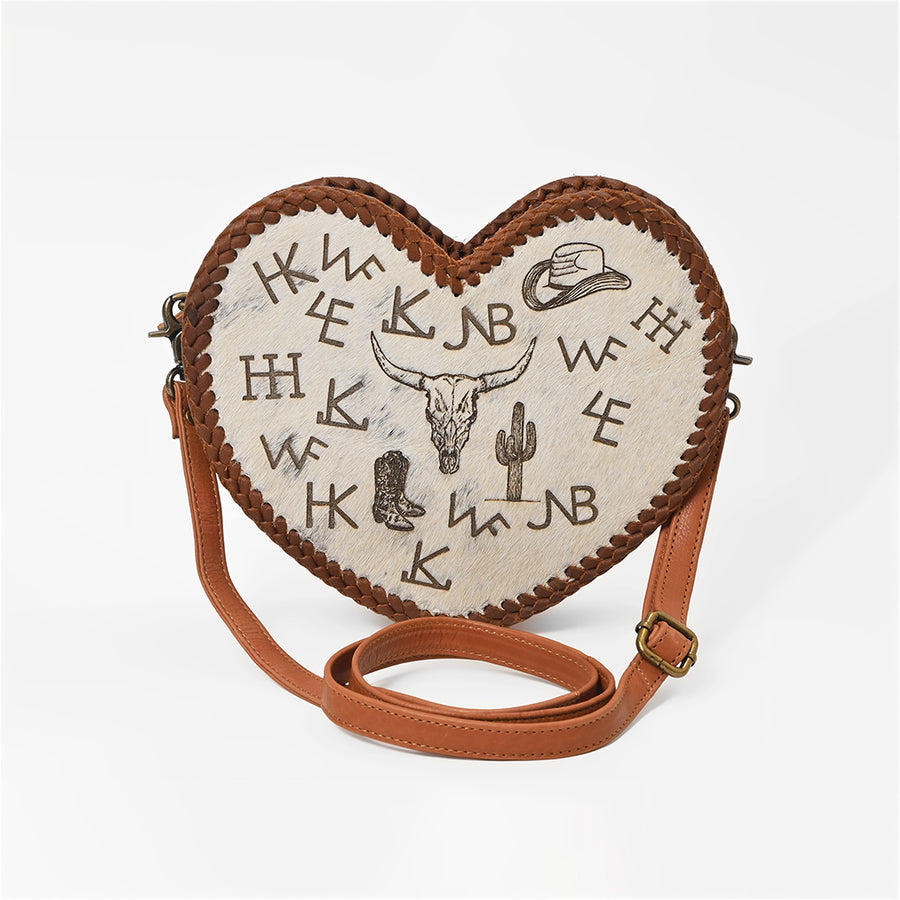 American Darling Heart‑Shaped Handbag – Western Motif with Bull Skull