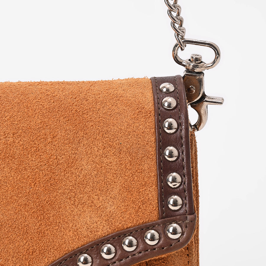 American Darling Western Tan Suede Crossbody Bag w/ Rhinestone