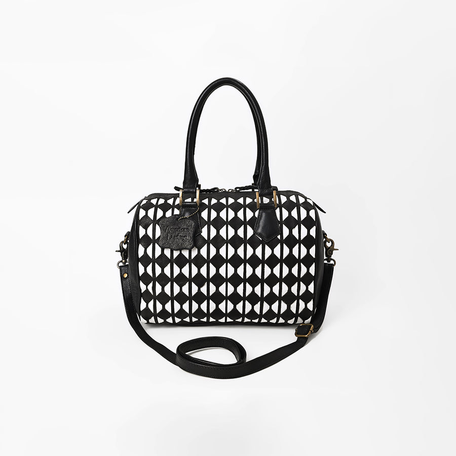 American Darling Black Geometric Hair-On Hide Leather Bowler Speedy Bag