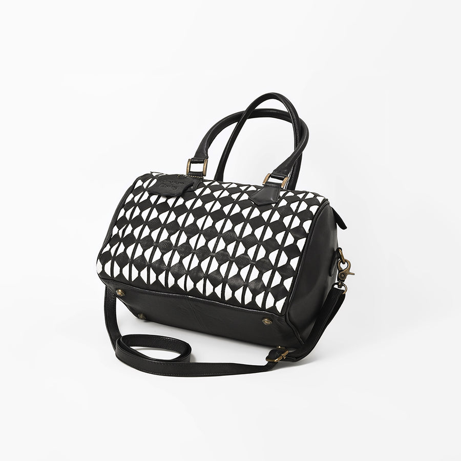 American Darling Black Geometric Hair-On Hide Leather Bowler Speedy Bag