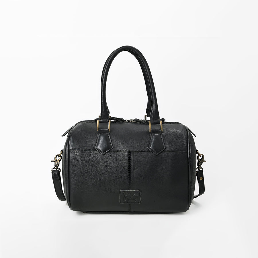 American Darling Black Geometric Hair-On Hide Leather Bowler Speedy Bag