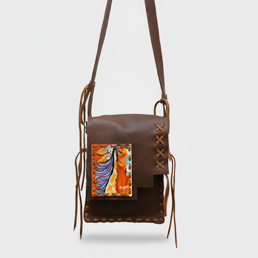 American Darling Cross body Bag, Hand-Painted Genuine Leather, Buck Stitched Western Bag with Fringes and YKK Zipper