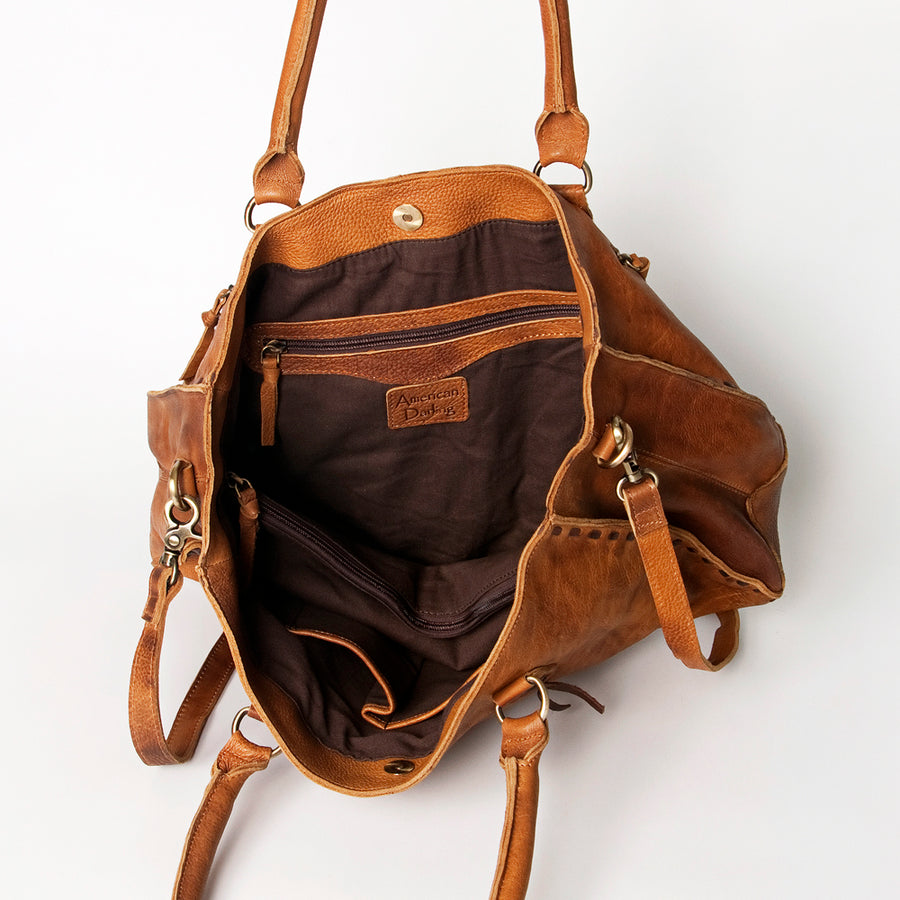 American Darling Tote Bag - Genuine Vegetable-Tanned Leather Western Purse with Buck Stitching & YKK Zipper