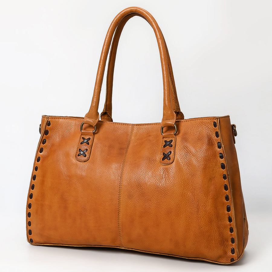 American Darling Tote Bag - Genuine Vegetable-Tanned Leather Western Purse with Buck Stitching & YKK Zipper