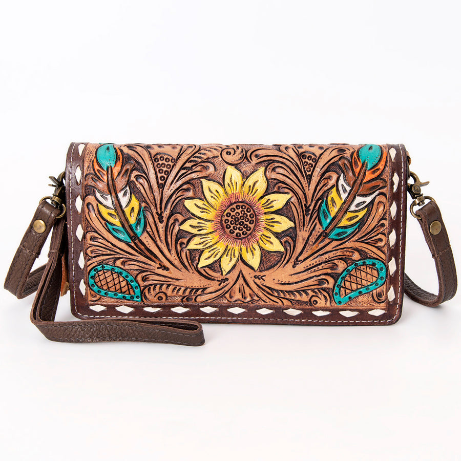 American Darling Organiser Bag, Hand Painted Western Leather, Vegetable Tanned Full Grain, 4in (H) X 8in (W) X 1.5in (D)