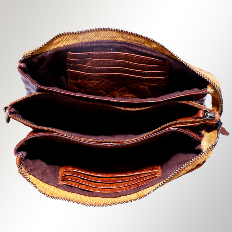 American Darling Genuine Leather Woven Cosmetic Pouch for Women, Brown Handwoven Zipper Makeup Bag
