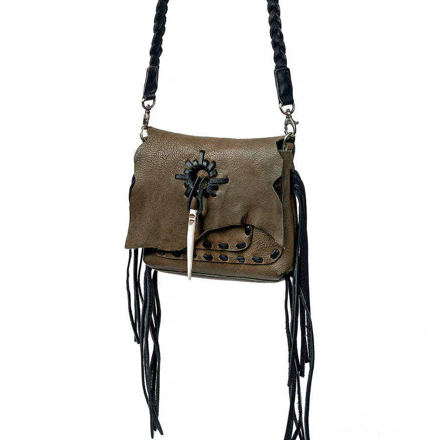 American Darling Cross body Bag Western Genuine Leather Handcrafted Purse with Fringes and Braided Strap