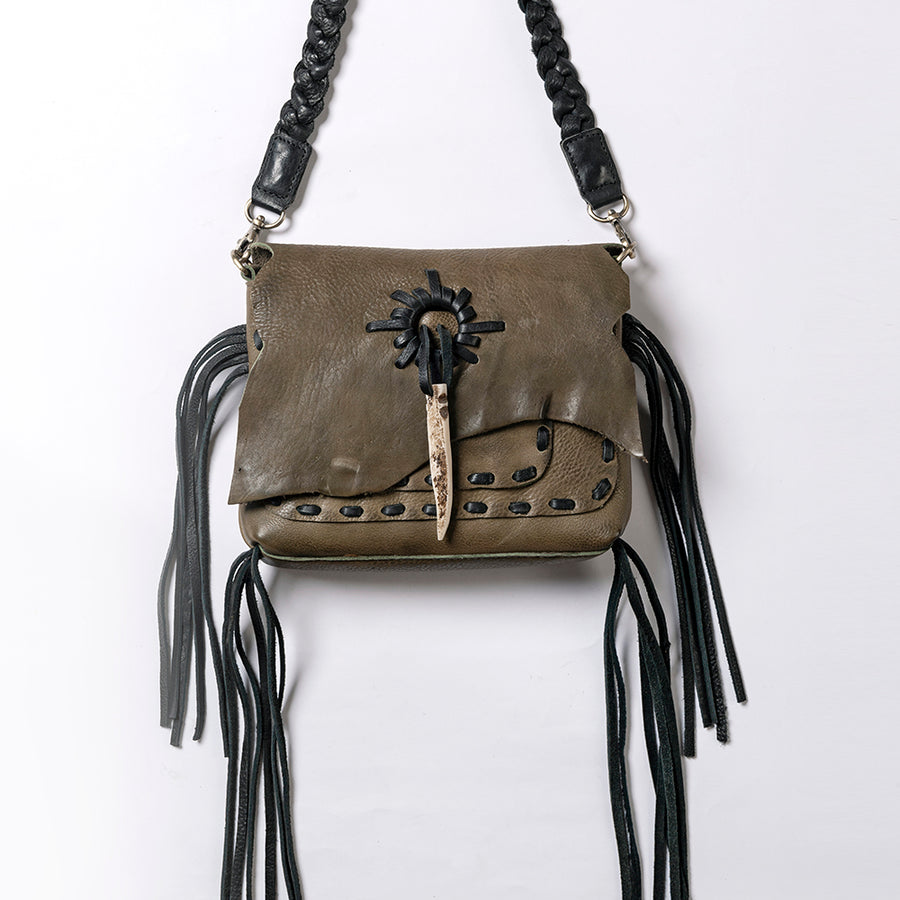 American Darling Cross body Bag Western Genuine Leather Handcrafted Purse with Fringes and Braided Strap