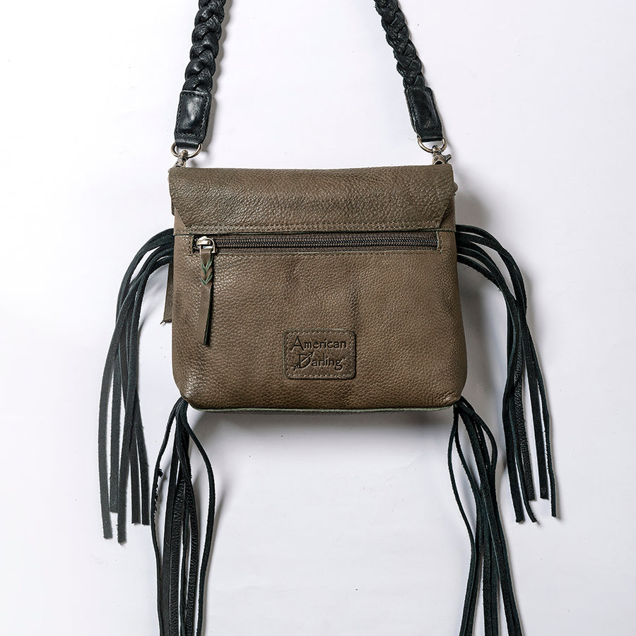 American Darling Cross body Bag Western Genuine Leather Handcrafted Purse with Fringes and Braided Strap