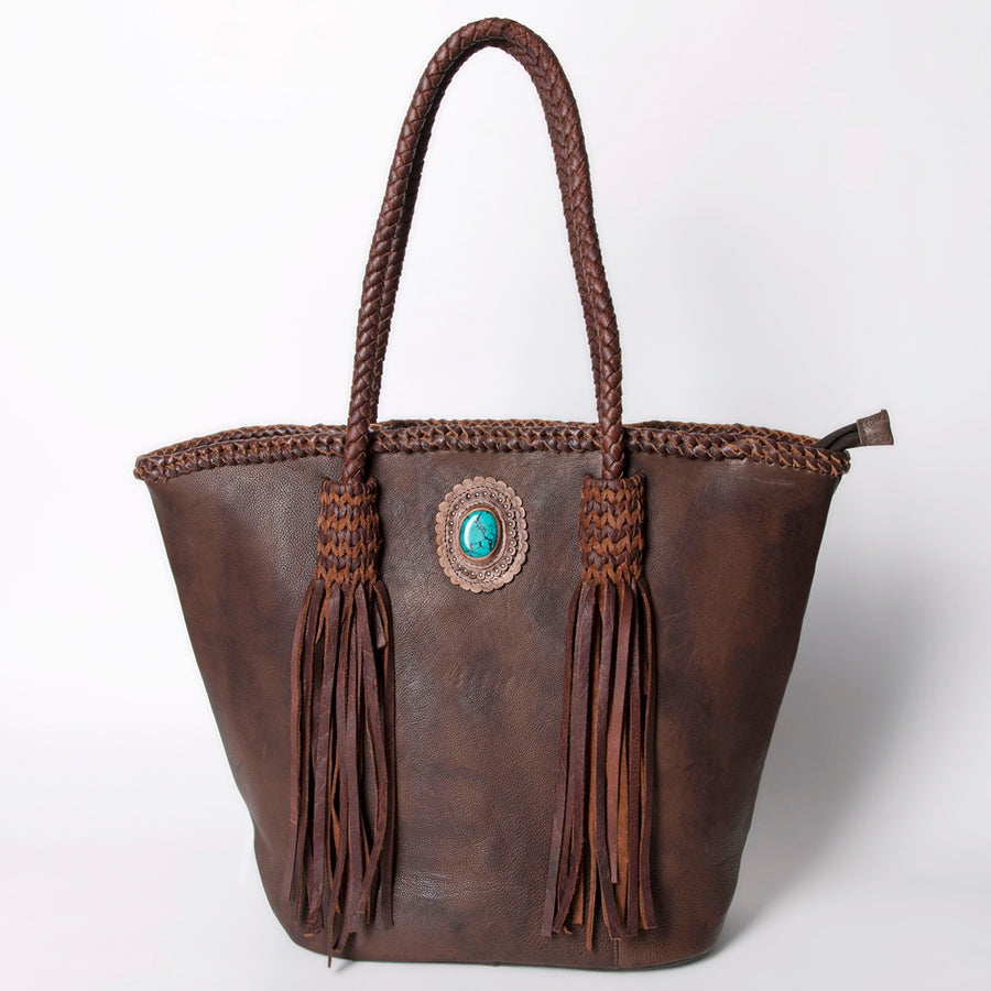 American Darling Tote Bag Western Genuine Leather Handcrafted Large Purse with Fringes and Braided Straps