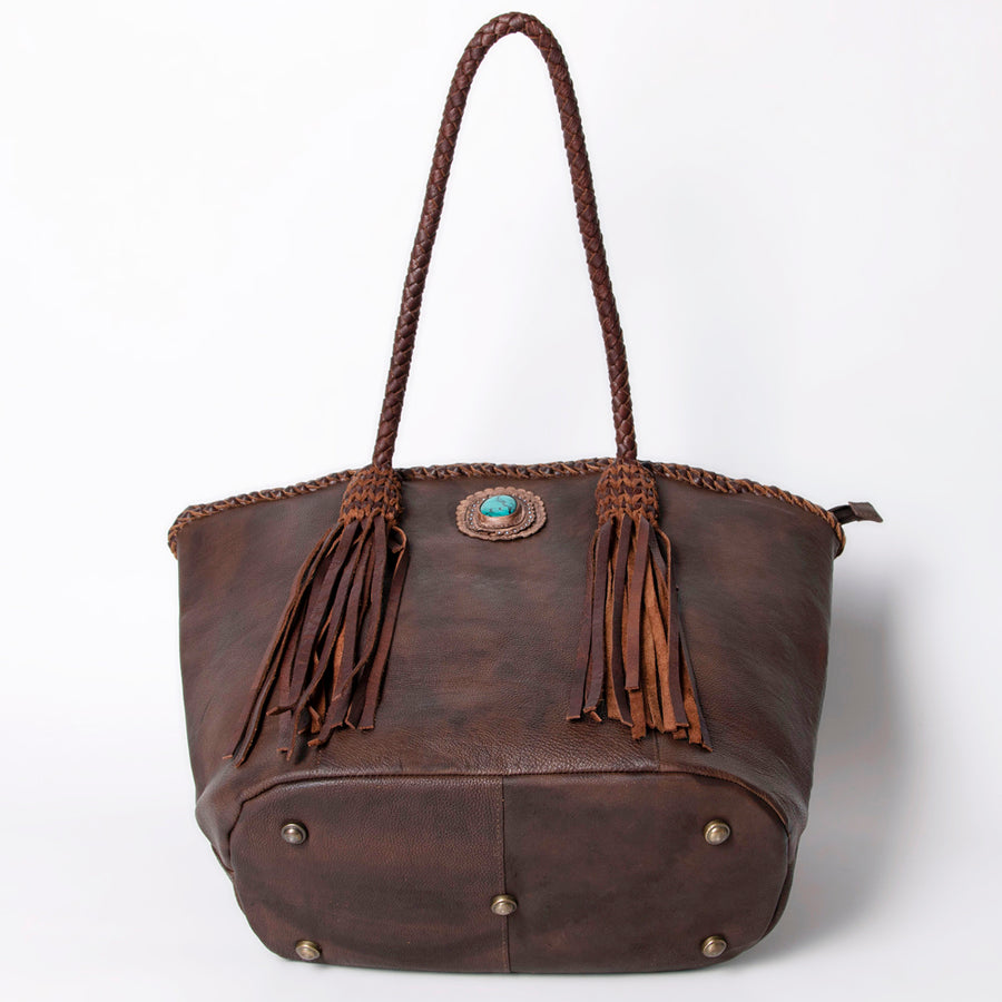 American Darling Tote Bag Western Genuine Leather Handcrafted Large Purse with Fringes and Braided Straps