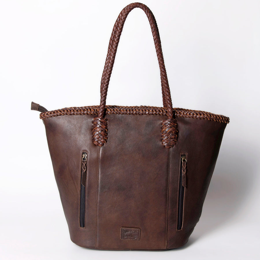 American Darling Tote Bag Western Genuine Leather Handcrafted Large Purse with Fringes and Braided Straps