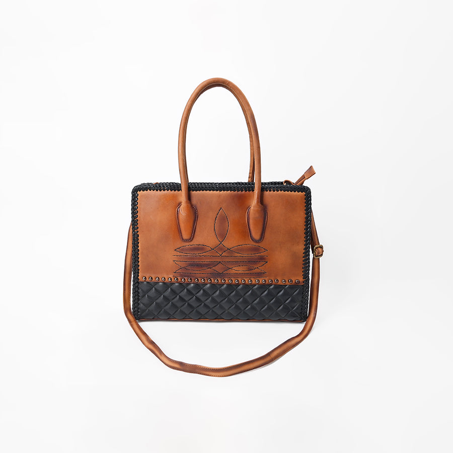 American Darling Western Boot Stitched Leather Tote Bag for Women