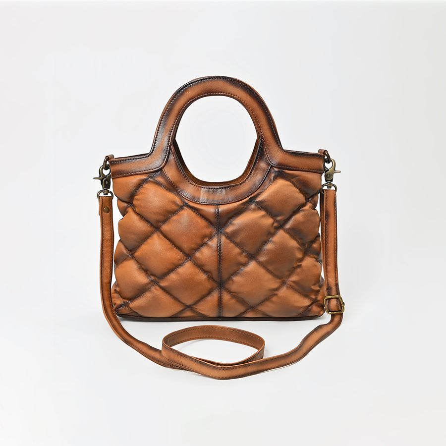 American Darling Quilted Leather Crossbody Bag for Women, Western Shoulder Purse with Round Top Handle Tan