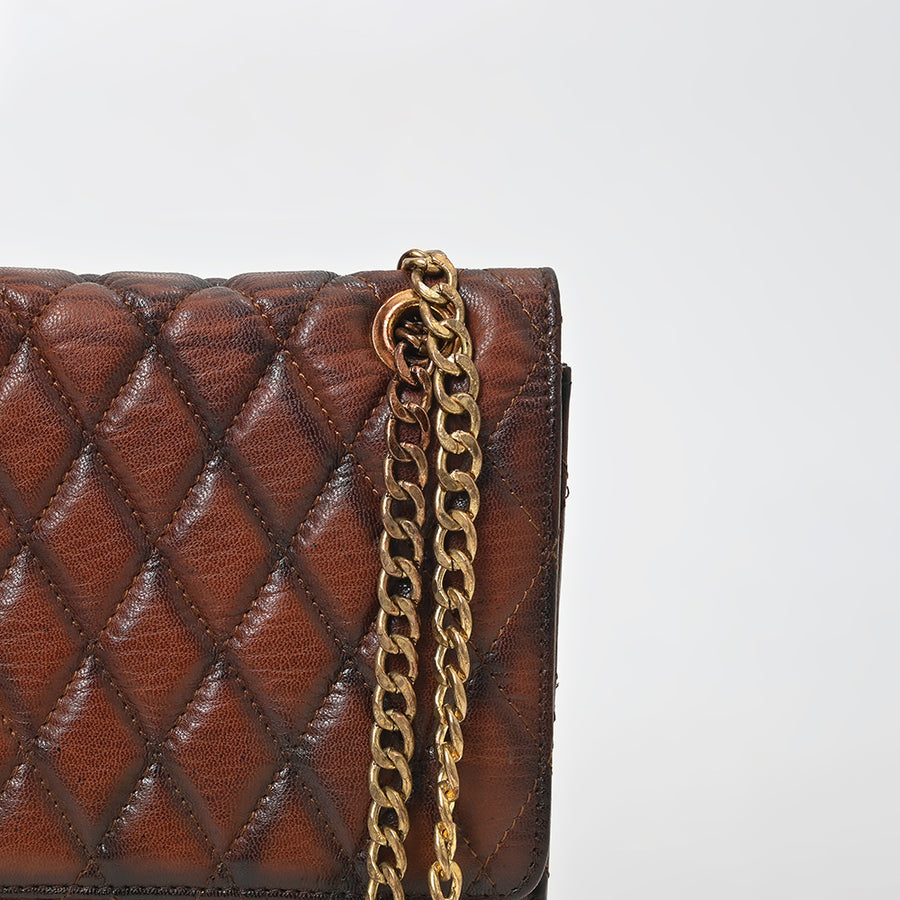 American Darling Quilted Leather Crossbody Bag for Women, Chain Strap Shoulder Purse with Flap Closure, Tan