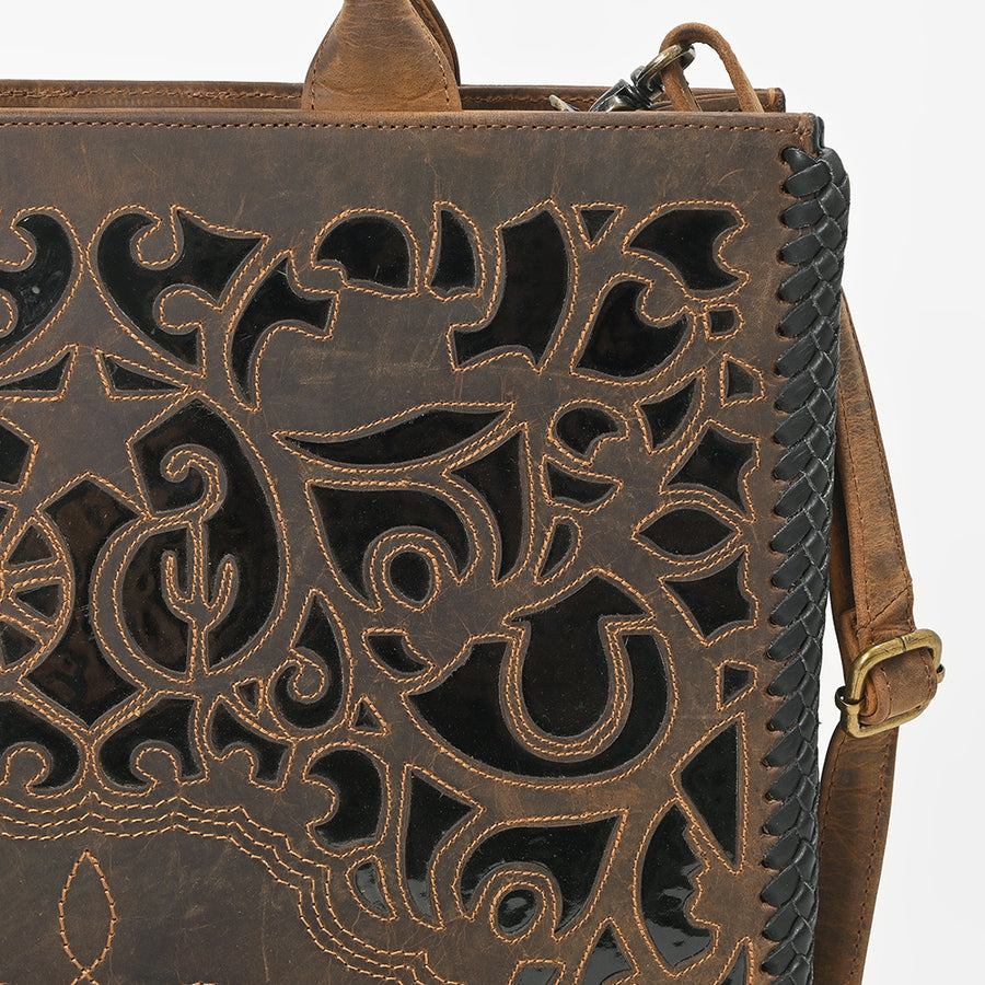 American Darling Genuine Leather Western Tote Bag for Women, Brown Laser Cut Shoulder Handbag