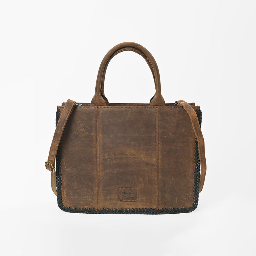 American Darling Genuine Leather Western Tote Bag for Women, Brown Laser Cut Shoulder Handbag